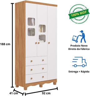 Quarto de Bebê Completo Berço Americano Ben 3 Em 1 Minicama Minisofa Guarda Roupa Uli 3 Portas 3 Gavetas Móveis Peroba Branco Brilho