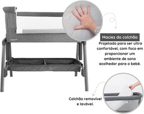 Berço Co-Leito Colin Cinza Portátil, 7 Alturas Ajustáveis, Cesto Amplo, Antirrefluxo, para Bebês de 0 a 6 Meses até 9 kg