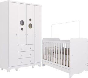 Quarto Bebê Completo Berço Americano Ben 3 em 1 Guarda Roupas 4 Portas 3 Gavetas Bolinha 100% MDF