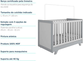 Berço Mini Cama Americano 2 em 1 Retrô Branco Brilho/Carvalho