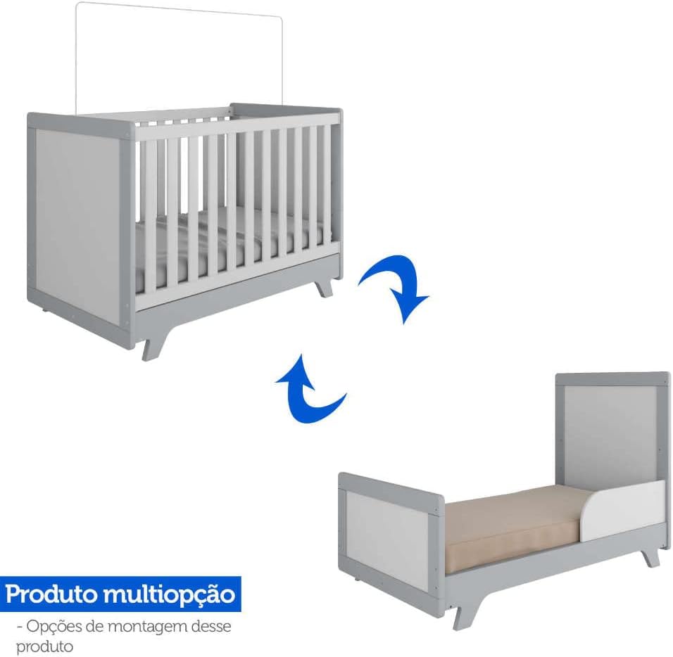 Berço Mini Cama Americano 2 em 1 Retrô Branco Brilho/Carvalho