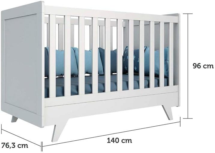 Berço Mini Cama Americano 2 em 1 Retrô Branco Brilho/Carvalho