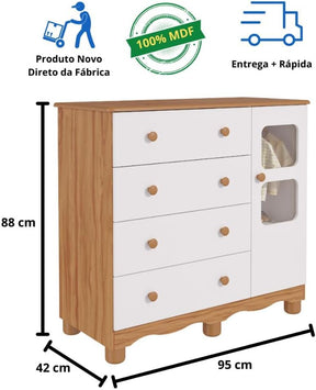 Quarto de Bebê Completo com Berço Americano Ben 3 Em 1 Cômoda Uli 4 Gavetas Móveis Peroba Branco Brilho