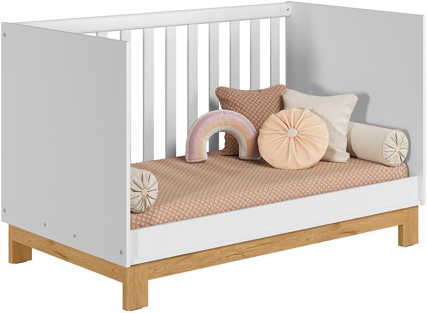 Berço Mini Cama Qencanto Slim 4315 Qmovi Branco Acetinado + Colchão Gazin