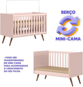 Berço Mini Cama Qencanto Retrô Qmovi Rosa