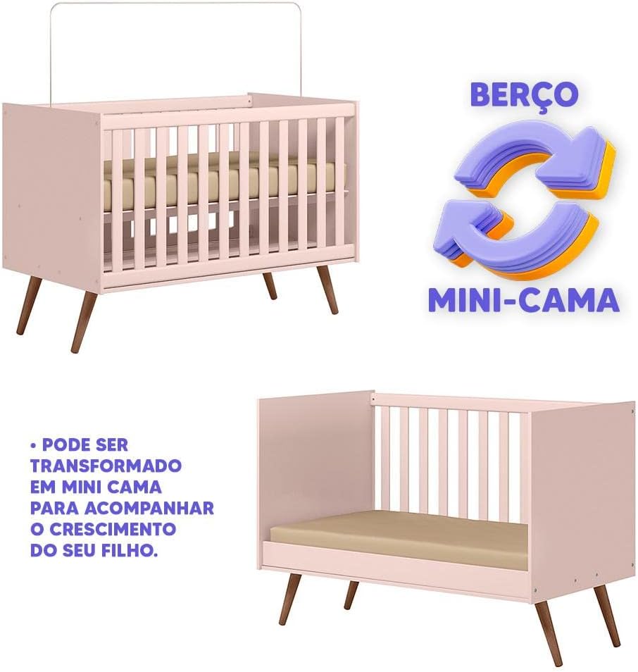 Berço Mini Cama Qencanto Retrô Qmovi Rosa