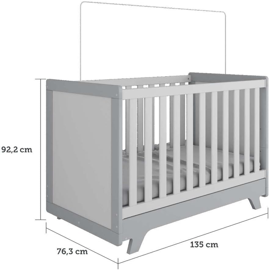 Berço Mini Cama Americano 2 em 1 Retrô Branco Brilho/Carvalho