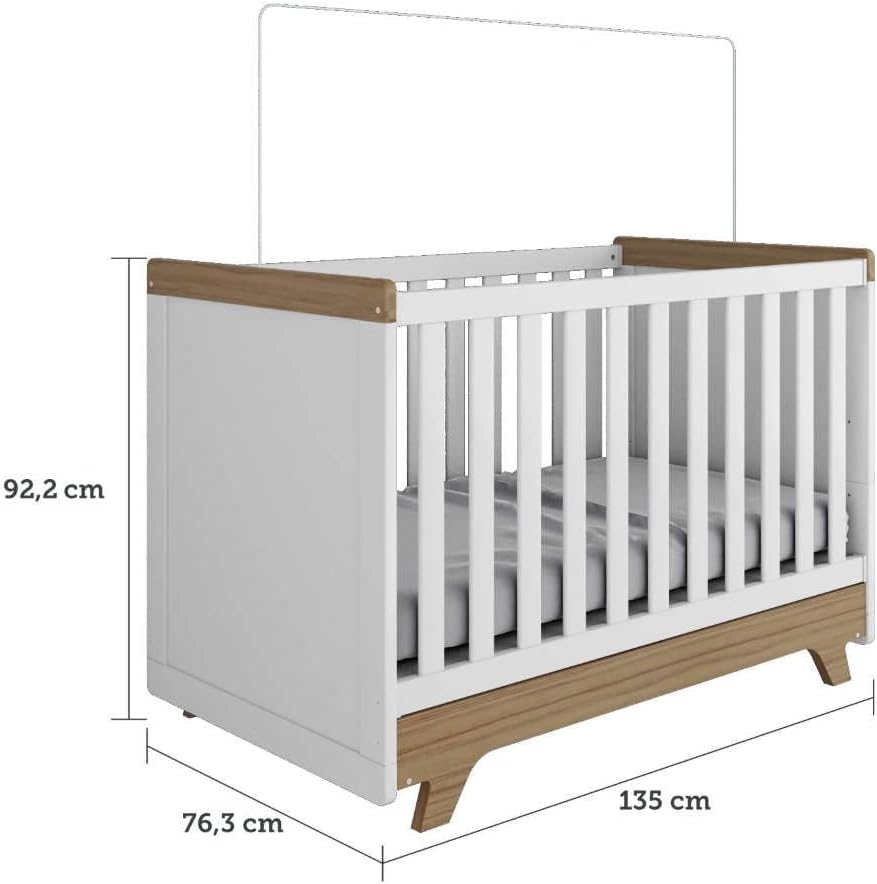 Berço Mini Cama Americano 2 em 1 Retrô Branco Brilho/Carvalho