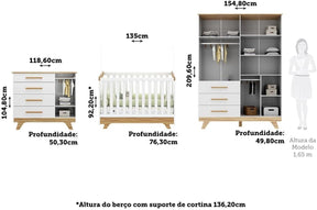 Quarto de Bebê Completo com Guarda Roupa Cômoda e Berço 100% Mdf Jolie Retrô Espresso Móveis Branco Brilho/Amêndoa