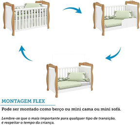 Berço Mini Cama 3 em 1 Americano 100% Mdf Cocada Branco Brilho/Amêndoa