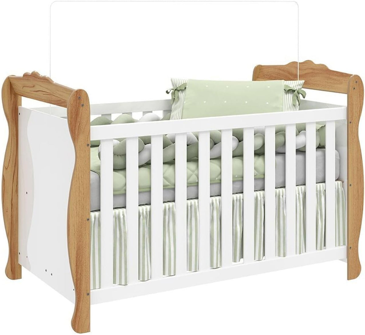 Berço Mini Cama 3 em 1 Americano 100% Mdf Cocada Branco Brilho/Amêndoa