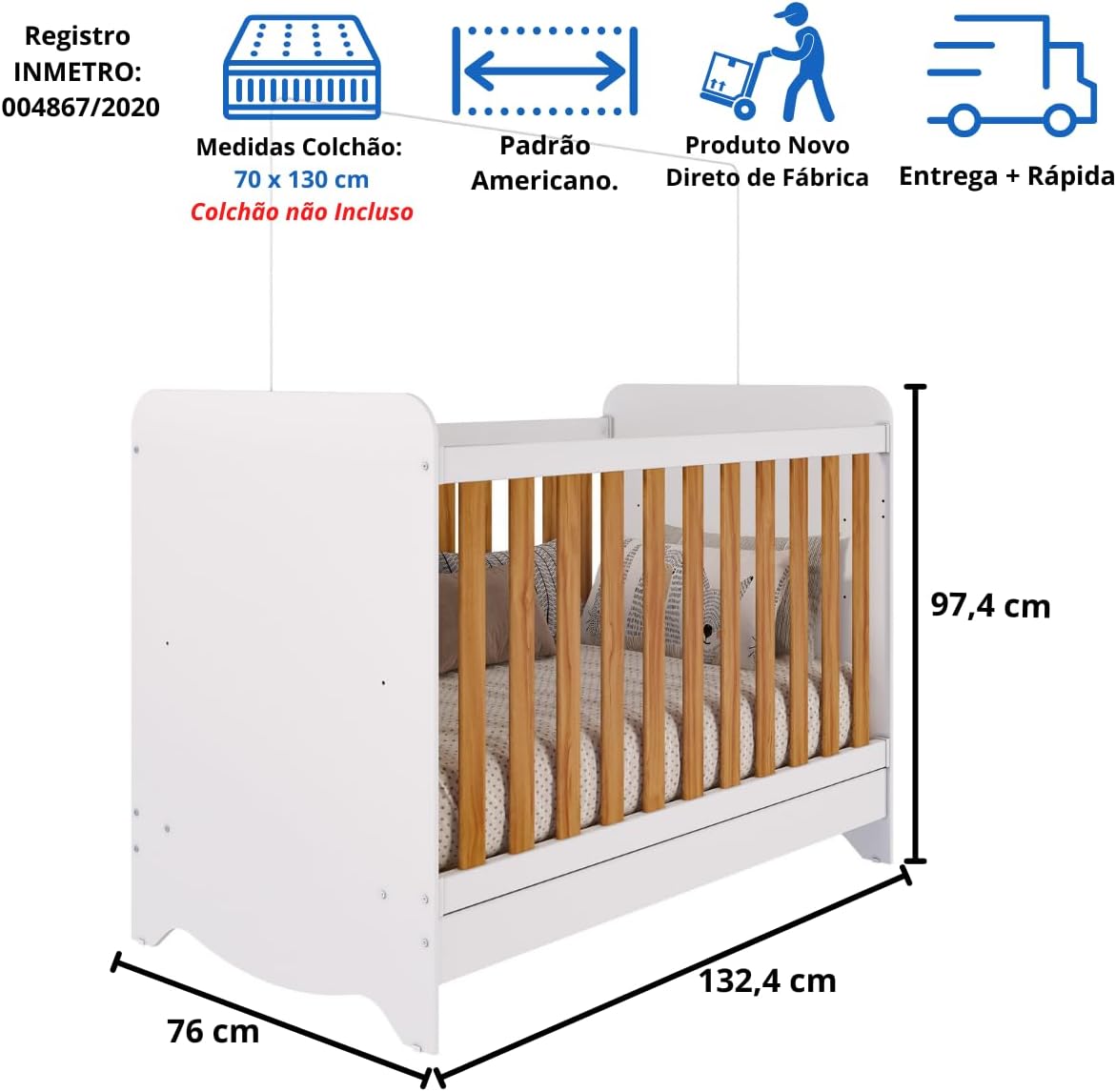 Quarto Bebê Completo Berço Americano Ben 3 em 1 Guarda Roupas 4 Portas 3 Gavetas Bolinha 100% MDF