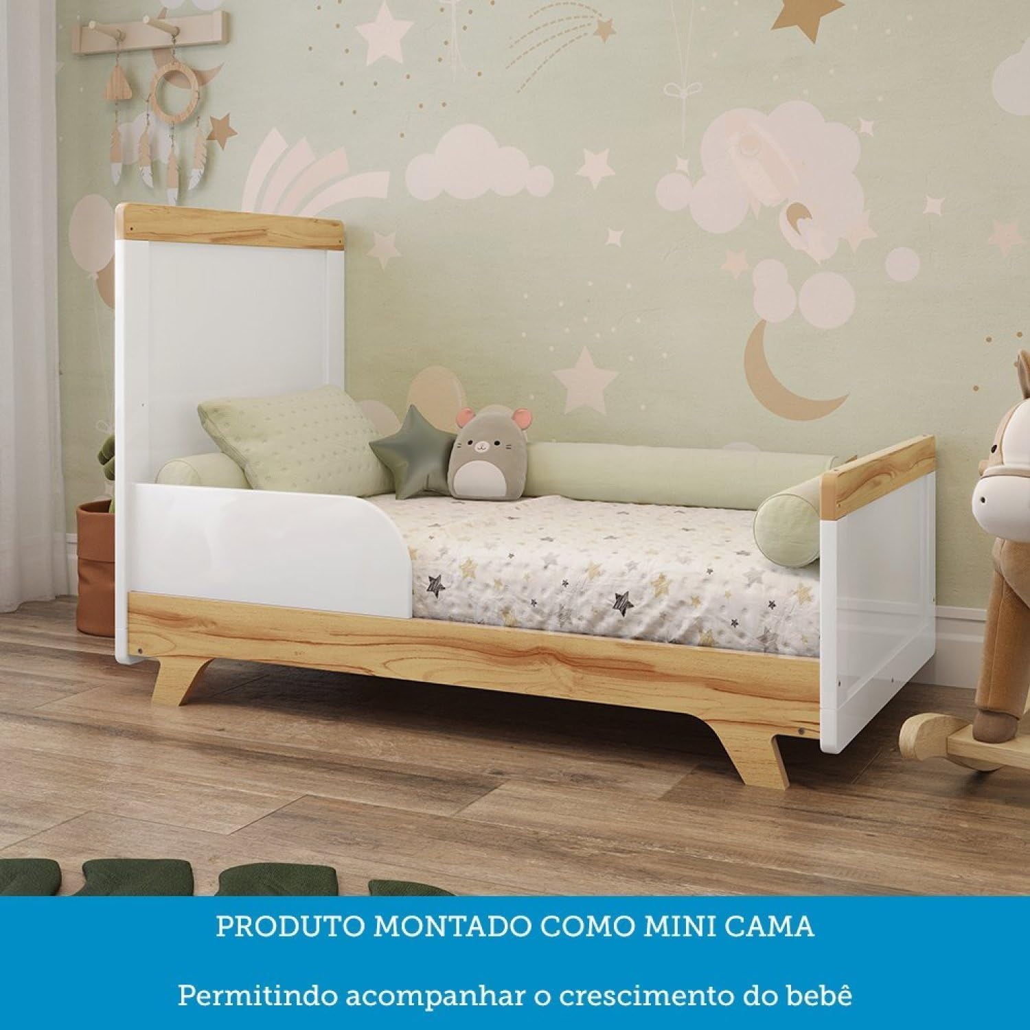 Quarto de Bebê Completo com Guarda Roupa Cômoda e Berço 100% Mdf Jolie Retrô Espresso Móveis Branco Brilho/Amêndoa