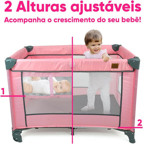 BERÇO PORTÁTIL COM MOSQUETEIRO ATÉ 15KG BIBI JOY (ROSA)