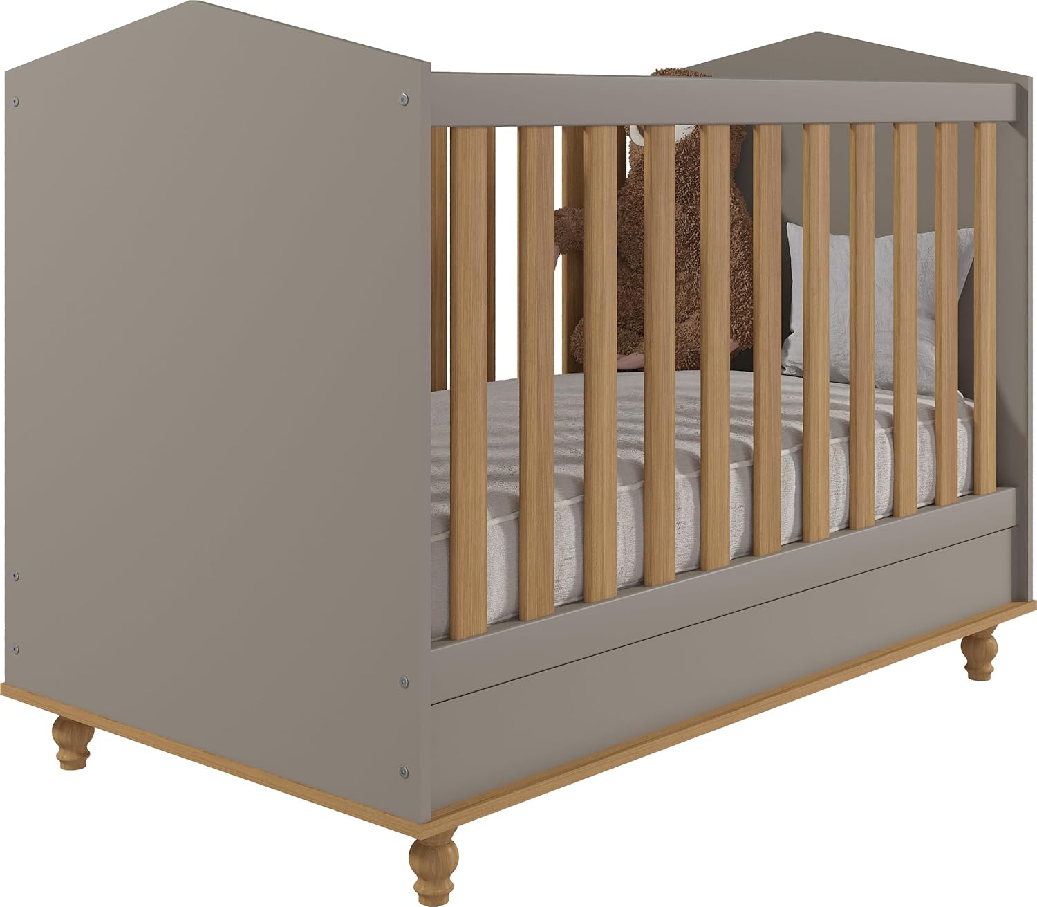 Berço Americano de Bebê Fendi Mdf Vira Mini Cama Com Regulagem Altura E Pés Madeira