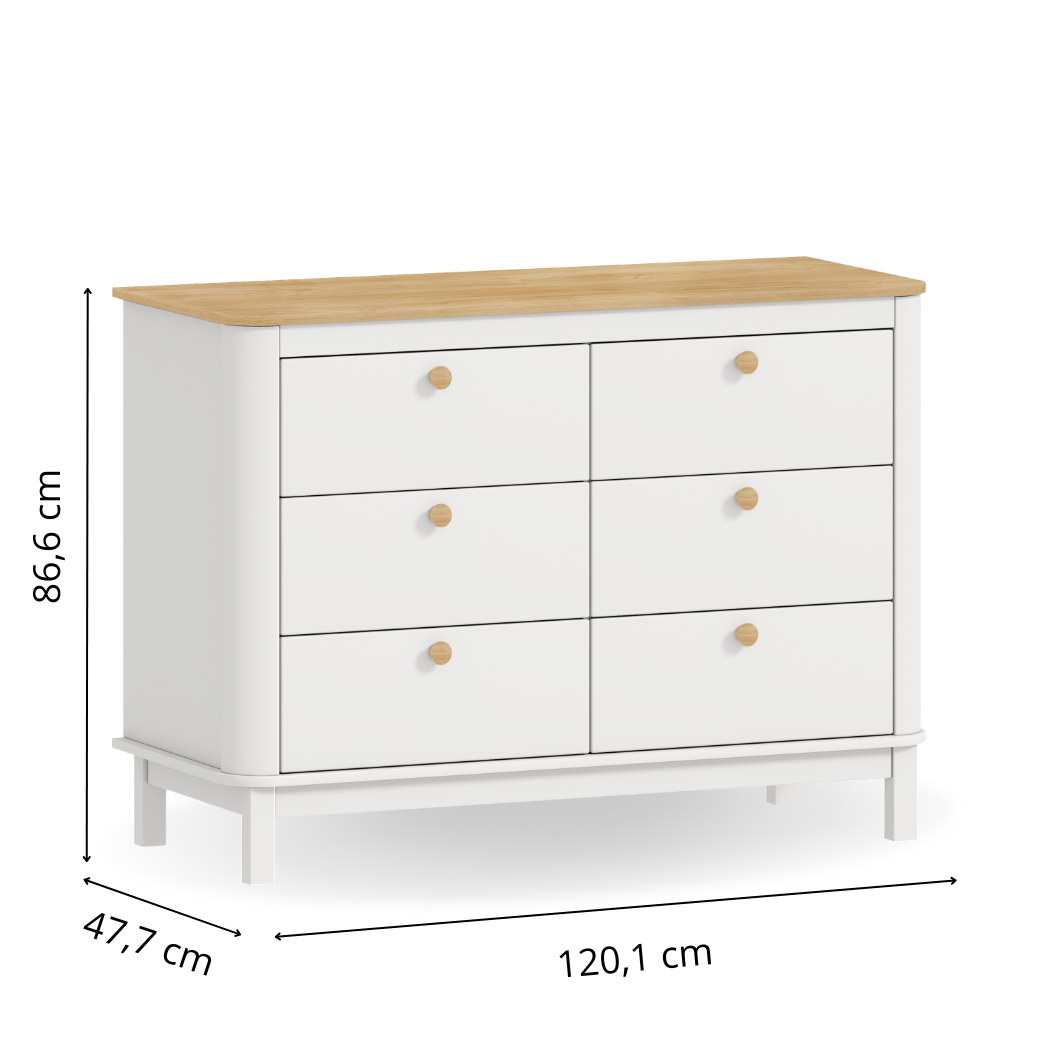 Cômoda para Quarto em MDF com Tampo de Madeira Carvalho Malva Linha Cromo