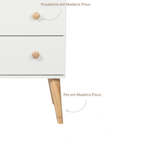 Cômoda Infantil 3 gavetas e 1 porta Retrô com puxador redondo Branco com Carvalho