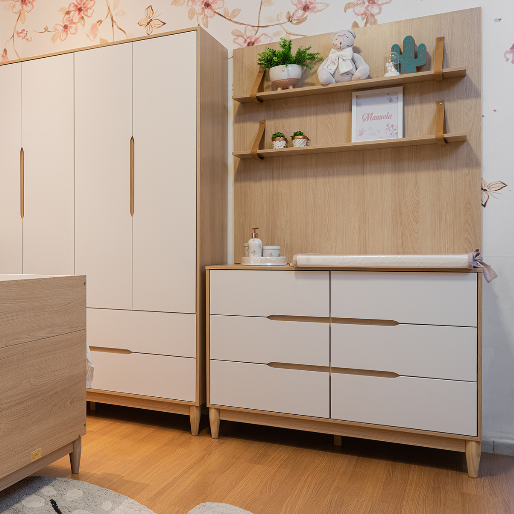 Cômoda para Quarto Infantil 6 gavetas Linha Tomi Branco com Carvalho