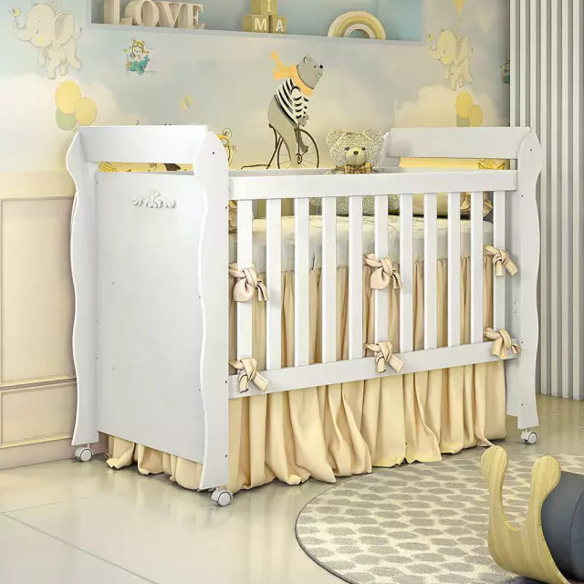 Quarto de Bebê Provençal Guarda Roupa 3 Portas Berço Mini Cama Lisa Branco Carolina Baby