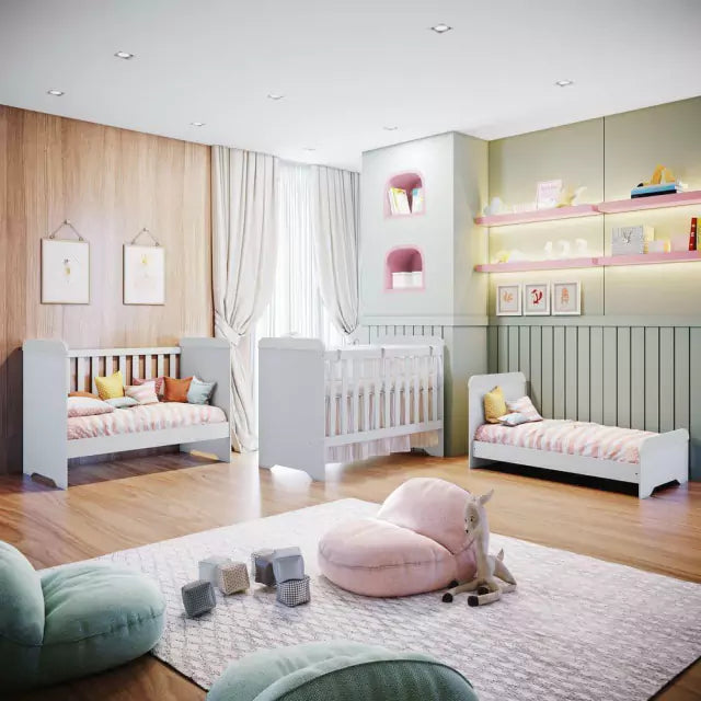 Quarto de Bebê Cômoda com Fraldário Selena Berço 3 em 1 Gabrielle Branco Carolina Baby