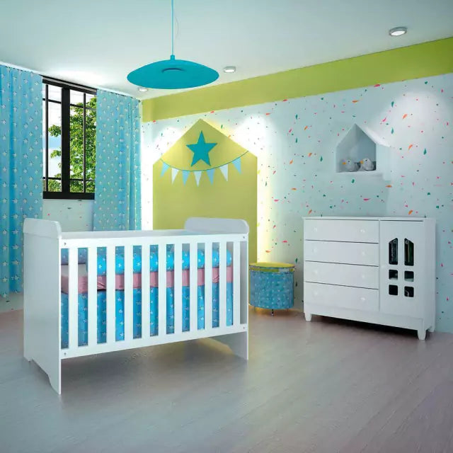 Quarto de Bebê Cômoda com Fraldário Selena Berço 3 em 1 Gabrielle Branco Carolina Baby