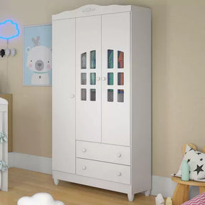 Quarto de Bebê Provençal Guarda Roupa 3 Portas Berço Mini Cama Lisa Branco Carolina Baby