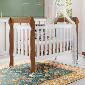 Quarto de Bebê Cômoda com Fraldário Ariel Berço 3 em 1 Lila Branco Amadeirado Carolina Baby