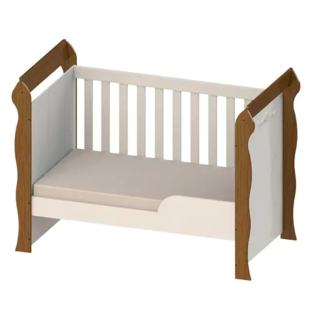 Quarto de Bebê Provençal Cômoda com Fraldário Berço Mini Cama Lisa Branco Amadeirado Carolina Baby