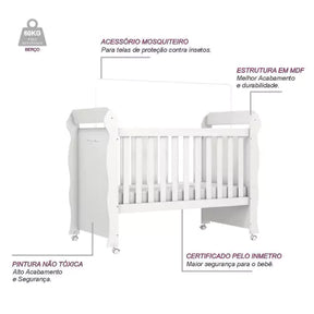 Quarto de Bebê Provençal Cômoda com Fraldário Berço Mini Cama Lisa Branco Carolina Baby