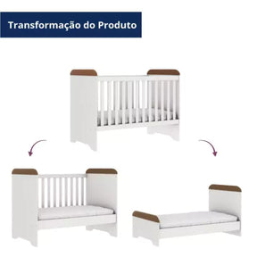 Quarto de Bebê Cômoda com Fraldário Ariel Berço 3 em 1 Gabrielle Branco Amadeirado Carolina Baby