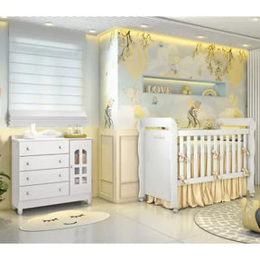 Quarto de Bebê Provençal Cômoda com Fraldário Berço Mini Cama Lisa Branco Carolina Baby