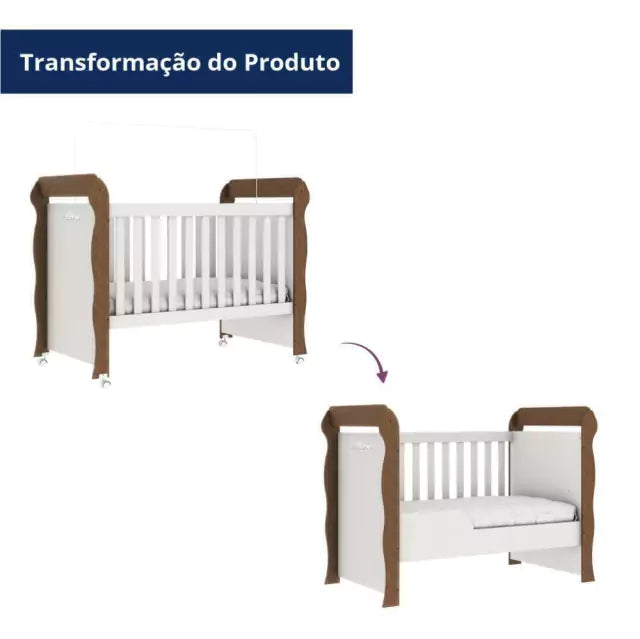 Berço Americano Mini Cama Provençal Lisa Branco Fosco com Amadeirado Carolina Baby