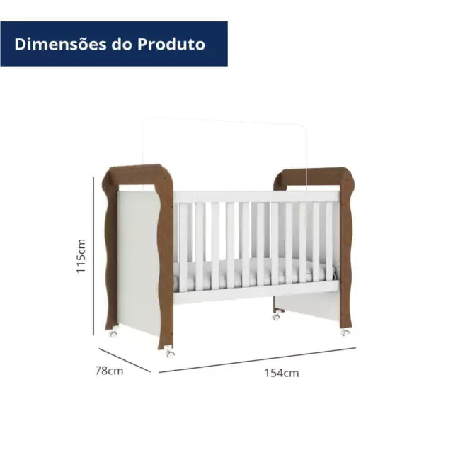 Quarto de Bebê Cômoda com Fraldário Gran Selena Berço Mini Cama Mirelle Branco Amad Carolina Baby