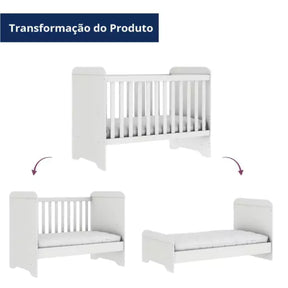 Quarto de Bebê Cômoda 4 Gavetas com Fraldário Taís Berço 3 em 1 Gabrielle Branco Carolina Baby