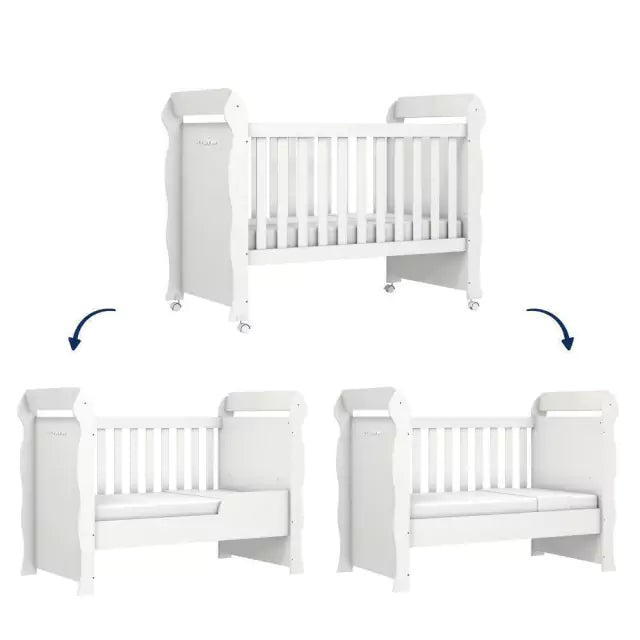 Quarto de Bebê Provençal Cômoda com Fraldário Berço Mini Cama Lisa Branco Carolina Baby