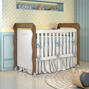 Quarto de Bebê Provençal Cômoda com Fraldário Berço Mini Cama Lisa Branco Amadeirado Carolina Baby