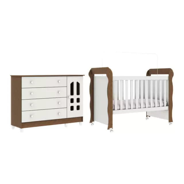 Quarto de Bebê Cômoda com Fraldário Gran Selena Berço Mini Cama Mirelle Branco Amad Carolina Baby